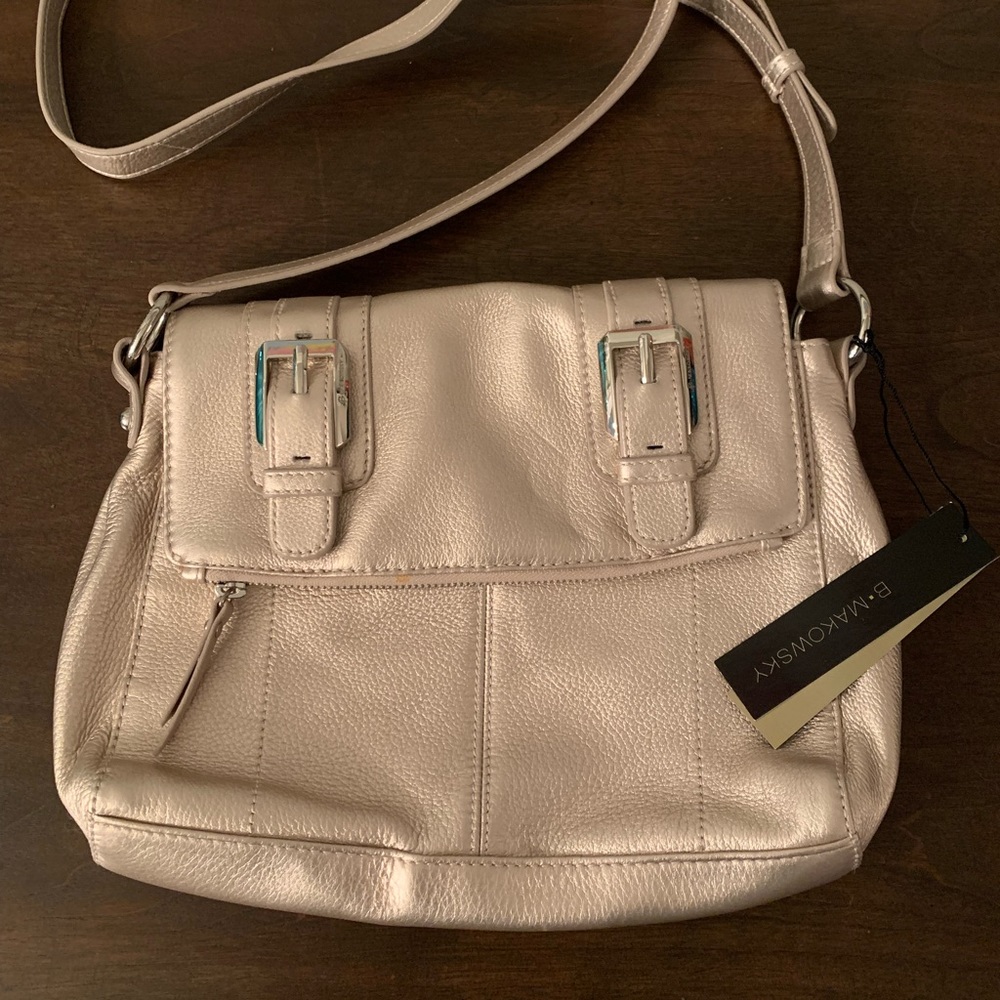 NWT B. Makowsky Leather Metallic Bag - Picture 2 of 12